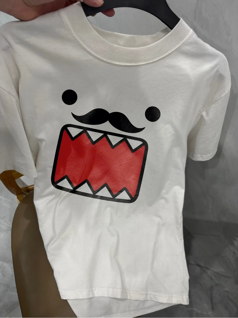 Gildan White Tee with Red Monster Mouth and Black Mustache